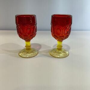 L.E. Smith Moon & Stars Amberina 4 1/2” Cordial Glasses (set of 2)